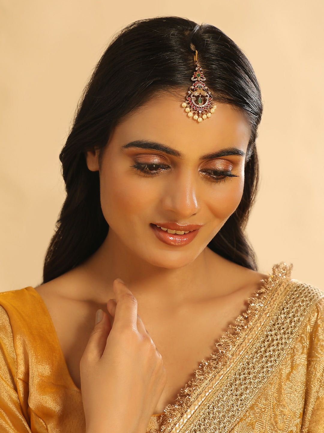 Nuyug 18K Gold Plated Ethereal Dual Color Maang Tikka | Grocsy