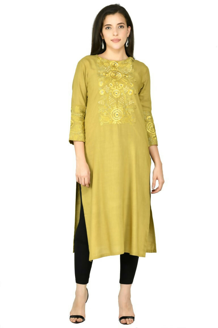Joban Fashion Mehendi Cotton Rayon Kurta Set | Grocsy