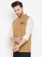 Even Apparels Brown Polyester Men's Nehru Jacket-Contrast Lining-Inbuilt Pocket Square | Grocsy