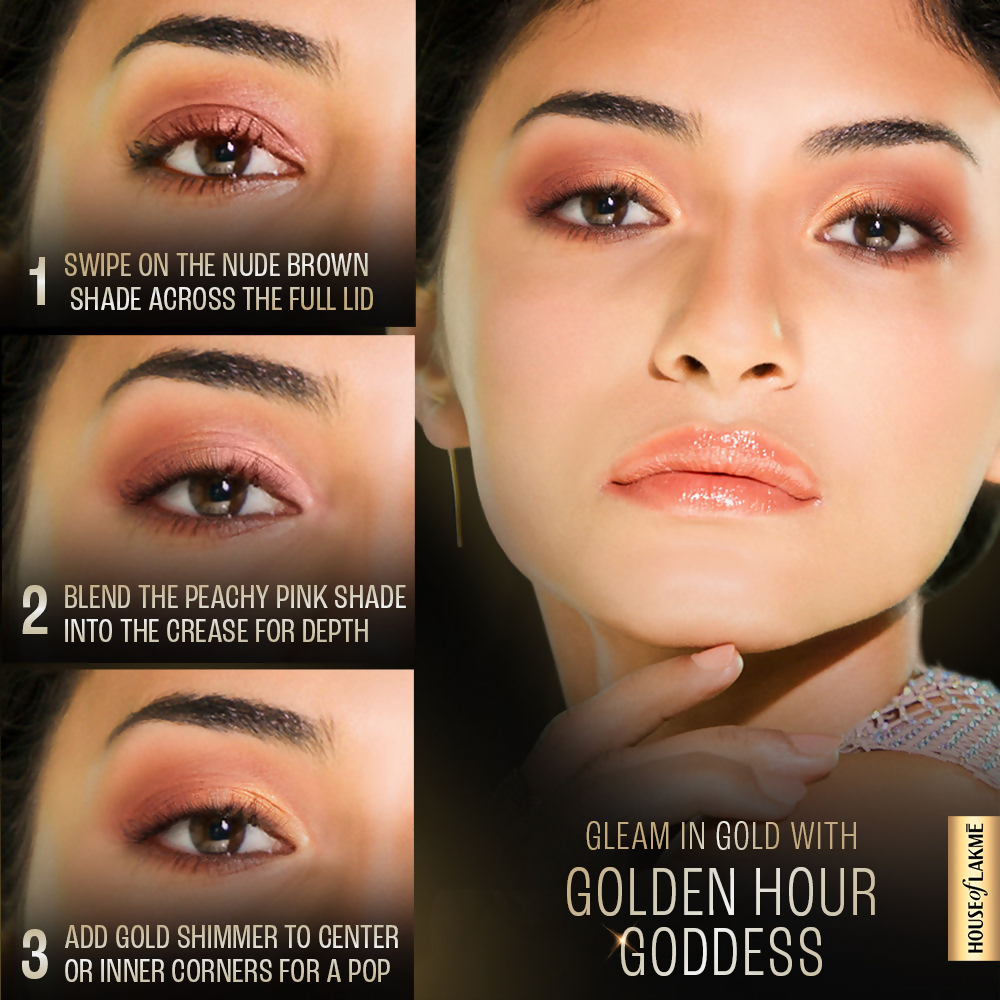 Lakme 9 To 5 Eyeconic Cream Powder Eyeshadow Stack - Golden Hour Goddess | Grocsy
