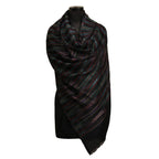 Nizalia Cashmere Fine Wool Black Ikkat Print Stole | Grocsy