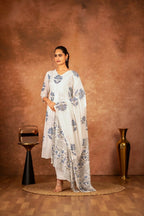 Joban Fashion Off White Blue Hand Block Printed Cotton Suit Set | Grocsy