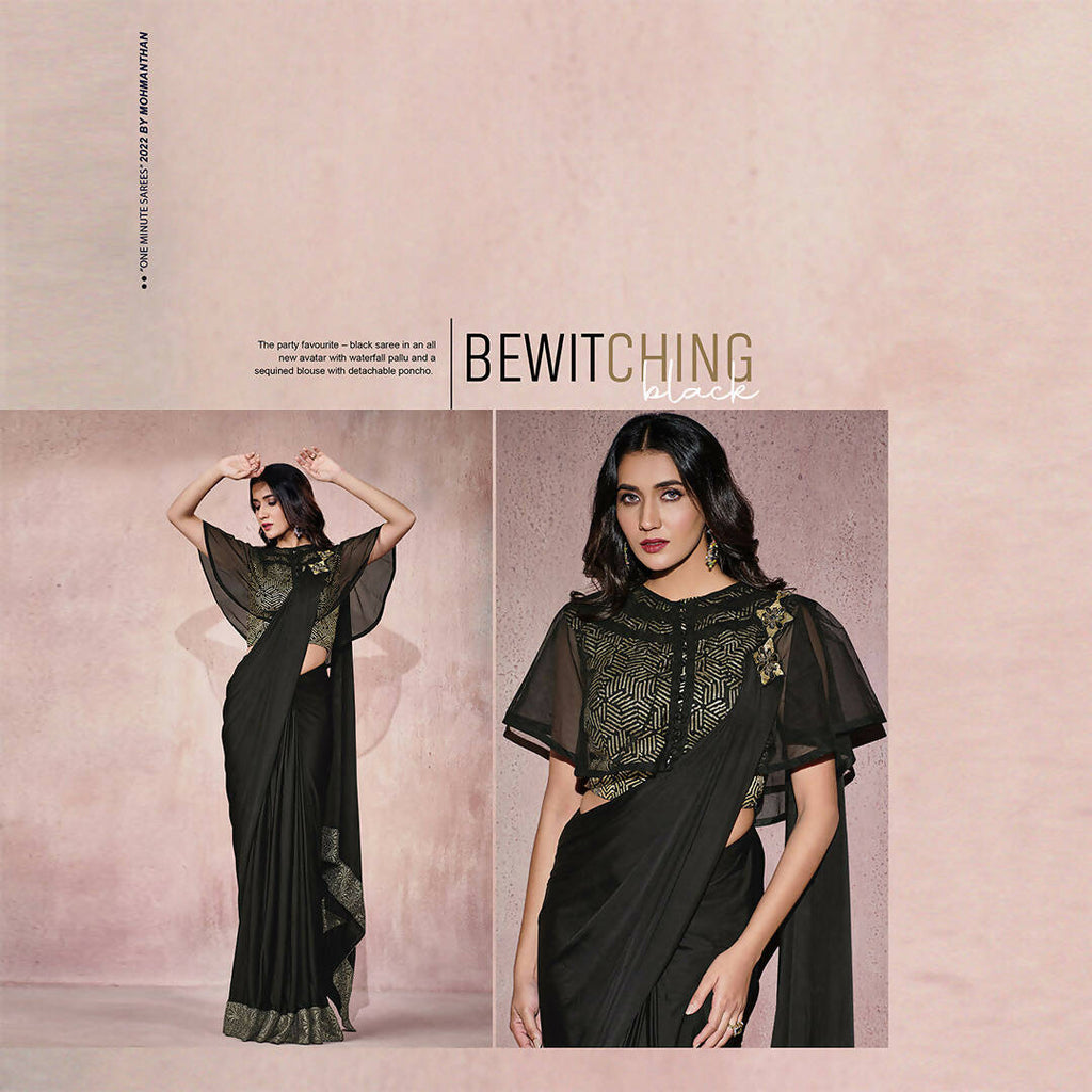 Black Lycra Embroidery Designer Saree With Blouse - Mohmanthan Sitaarah | Grocsy