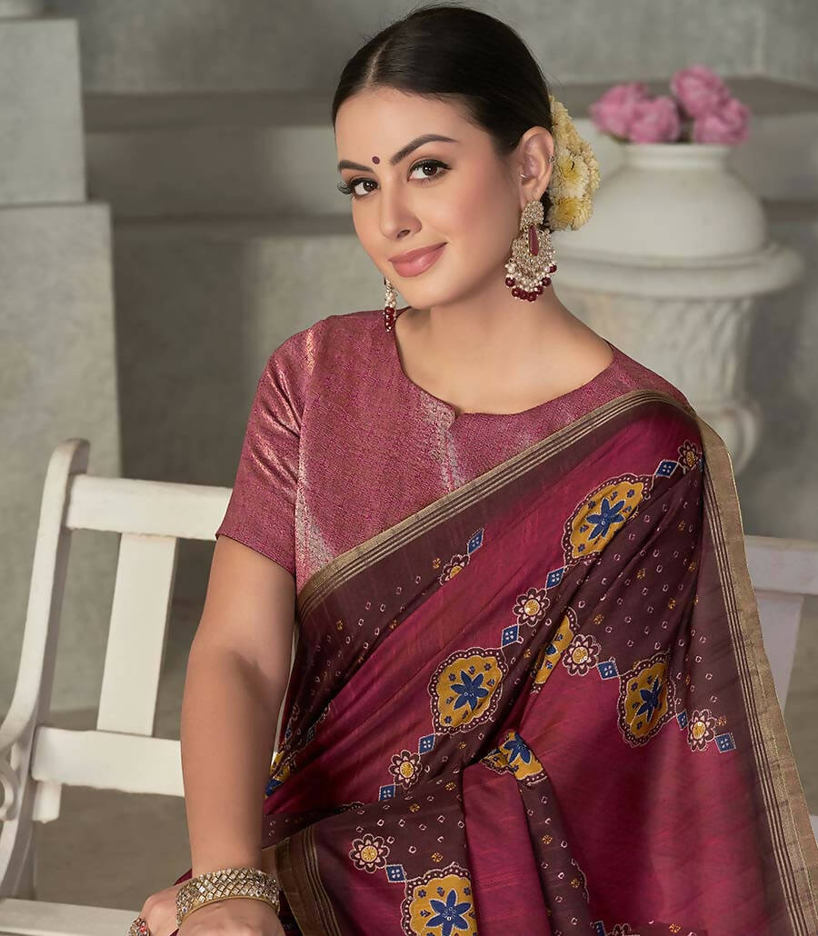Maroon Rangkat Tussar Silk Woven Design Saree with Unstitched Blouse - Mohmanthan Eshani | Grocsy