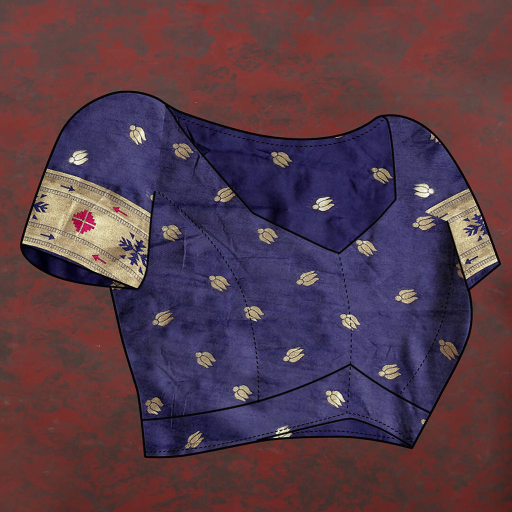 Lorenvalley Fashion Navyblue Soft Paithani Silk Woven Design Gold Zari Meenakari Weaving Saree | Grocsy