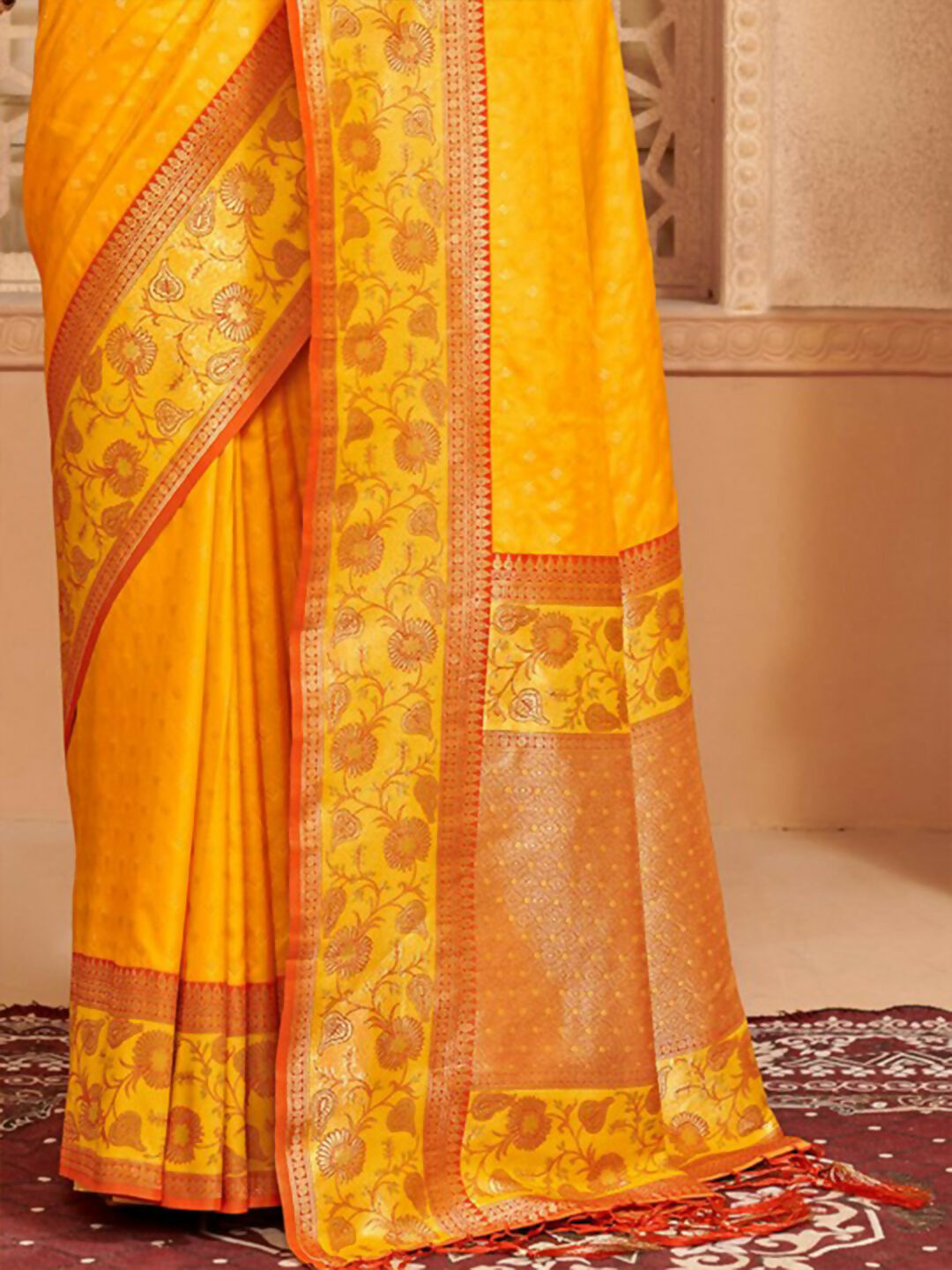 Shree Shyam Fashion Silk Blend Yellow Saree | Grocsy