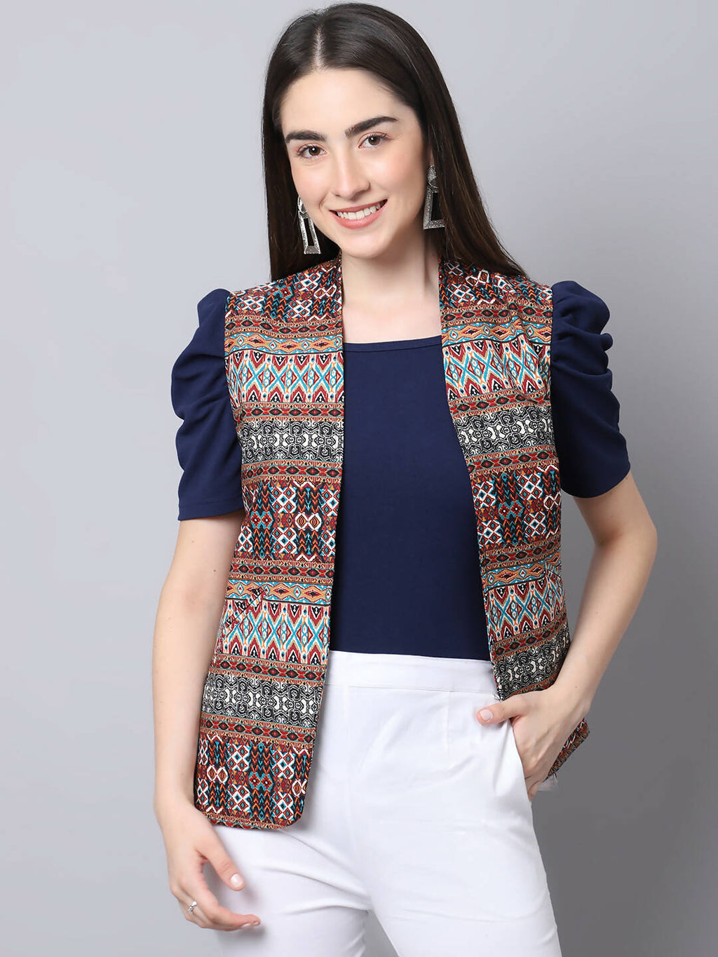 Even Apparels Brown 100% Viscose Rayon Open Front Gillet | Grocsy