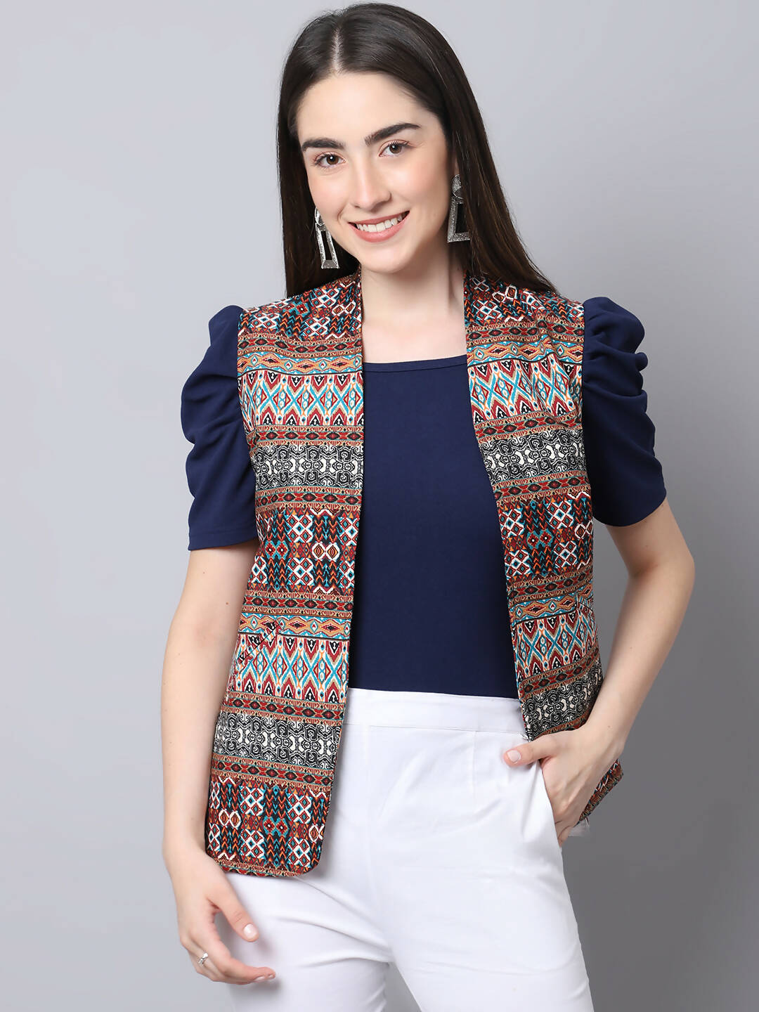 Even Apparels Brown 100% Viscose Rayon Open Front Gillet | Grocsy