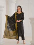 Ethnic Festive Wear Viscose Chanderi Black Stitched Suit With Dupatta - Tanisha | Grocsy