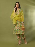 Myshka Women's Multi Printed Cotton Straight Party Kurta Set With Dupatta | Grocsy