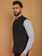 Even Apparels Pure Wool Nehru Jacket - Black | Grocsy