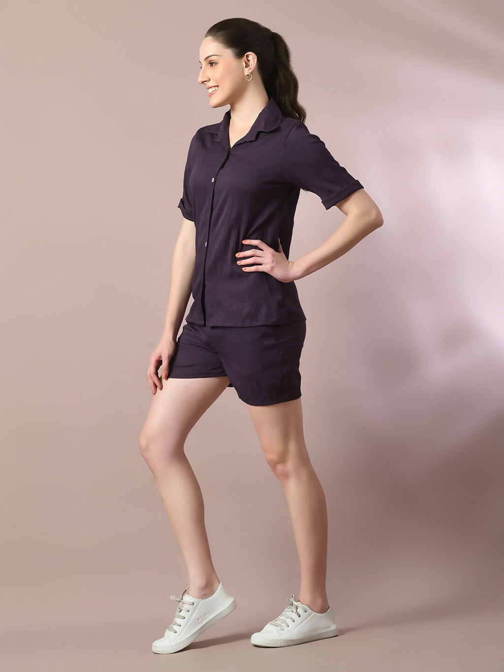 Myshka Women's Violet Solid Regular Fit Shirt | Grocsy