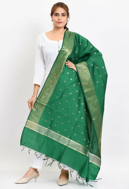 Mominos Fashion Moeza Women's Banarsi Silk Woven Design Green Dupatta | Grocsy