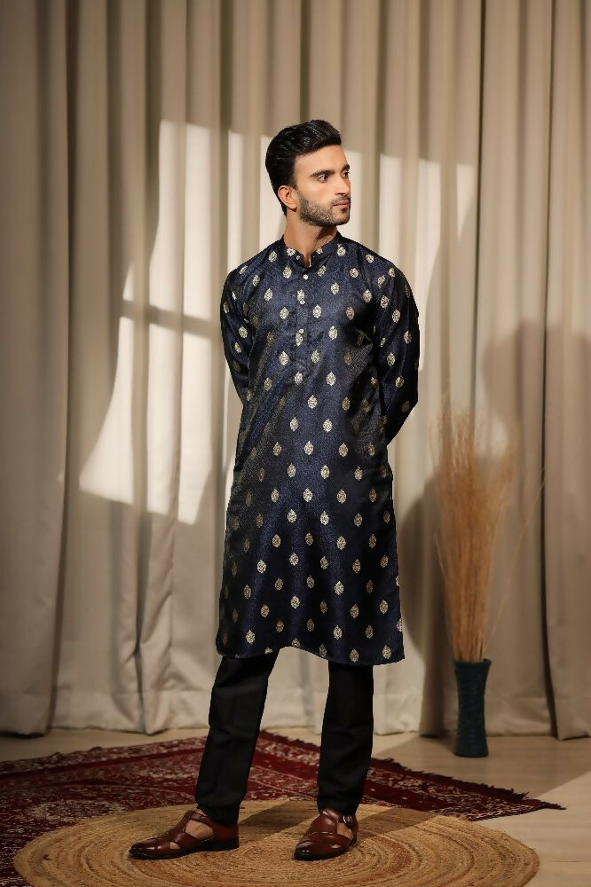 Blue Viscose Jacquard Wovon Designer Kurta Set - Mahotsav | Grocsy