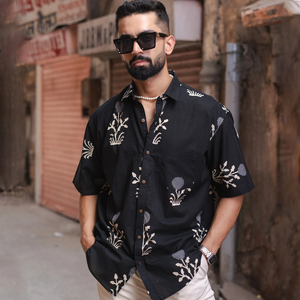 Miravan Men's Black Floral Printed Half Sleeve Slim Fit shirt | Grocsy