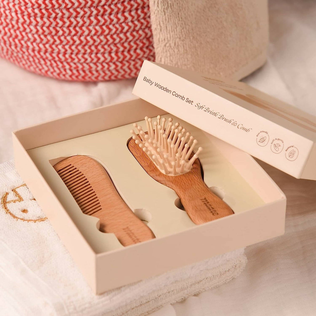 Maate Baby Wooden Comb Set | Beechwood Comb and Hair Brush | Grocsy