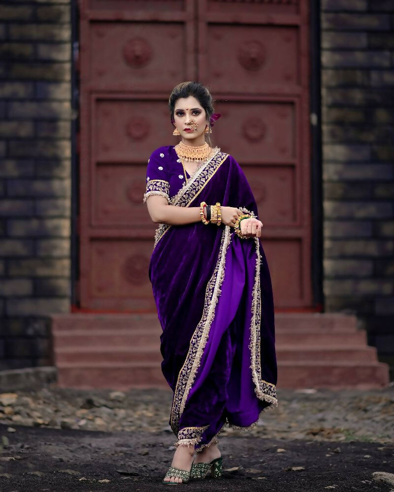 Joban Fashion Blue 9000 Velvet Party Wear Sarees | Grocsy