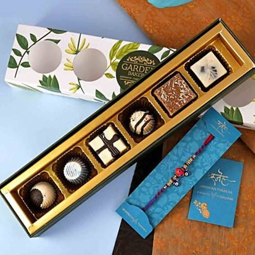 Evil Eye Beads Rakhi & Handmade Chocolate Tray Combo | Grocsy
