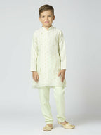 Joban Fashion Kids Island Full Sleeves Chanderi Kurta, Pyjama Set with Traditional Butta Work - Pista | Grocsy