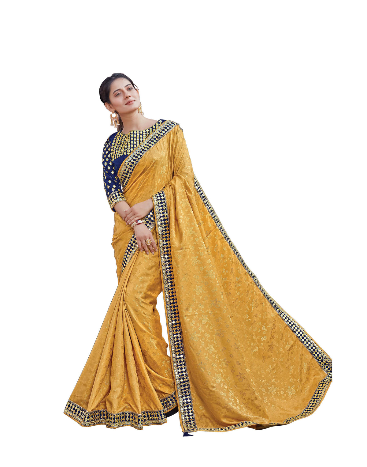 Yellow Colored Jacquard Silk Embroidered Saree With Blouse - Norita Royal Adveka | Grocsy