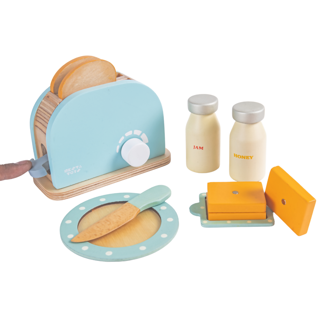 Nesta Toys Wooden Bread Pop-up Toaster (Blue), Kitchen Set Toy, Play Food, Pretend Play Toys for Kids (3+ Years) | Grocsy