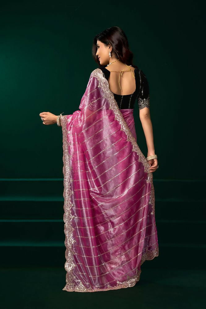 Joban Fashion Pink Net Party Wear Sarees | Grocsy