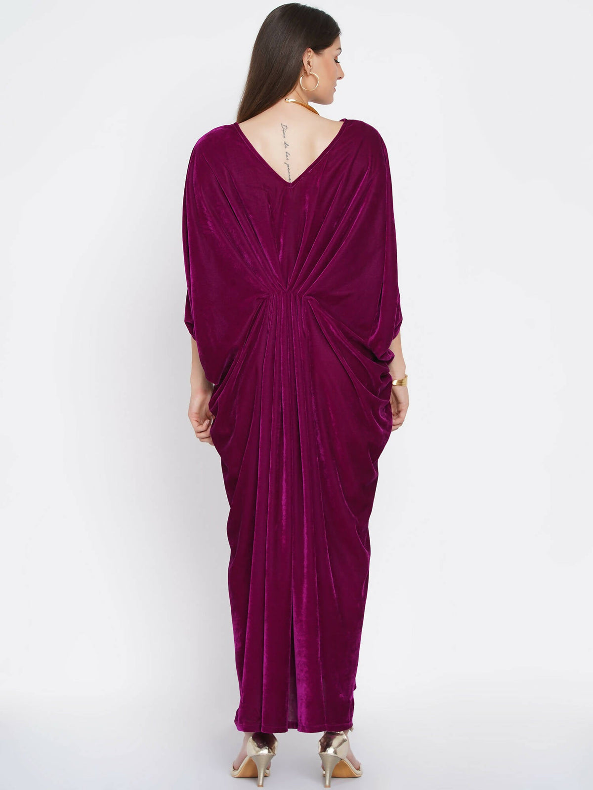 Women Republic Wine Velvet Embroiderd Gown | Grocsy