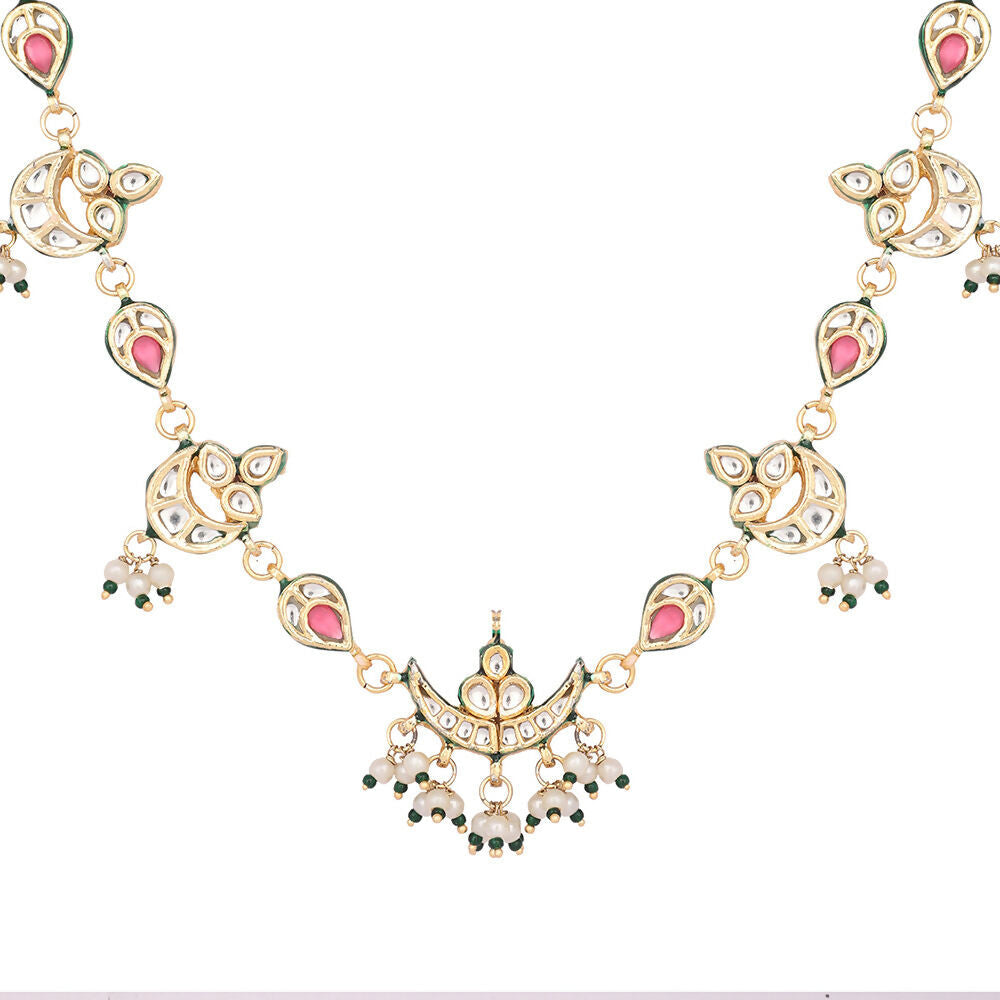 Nuyug 22K Gold Plated Regal Enamel Bloom Pearl Drop Necklace | Grocsy