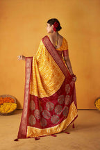 Joban Fashion Kashmiri Silk Zari Border Yellow Work Saree | Grocsy