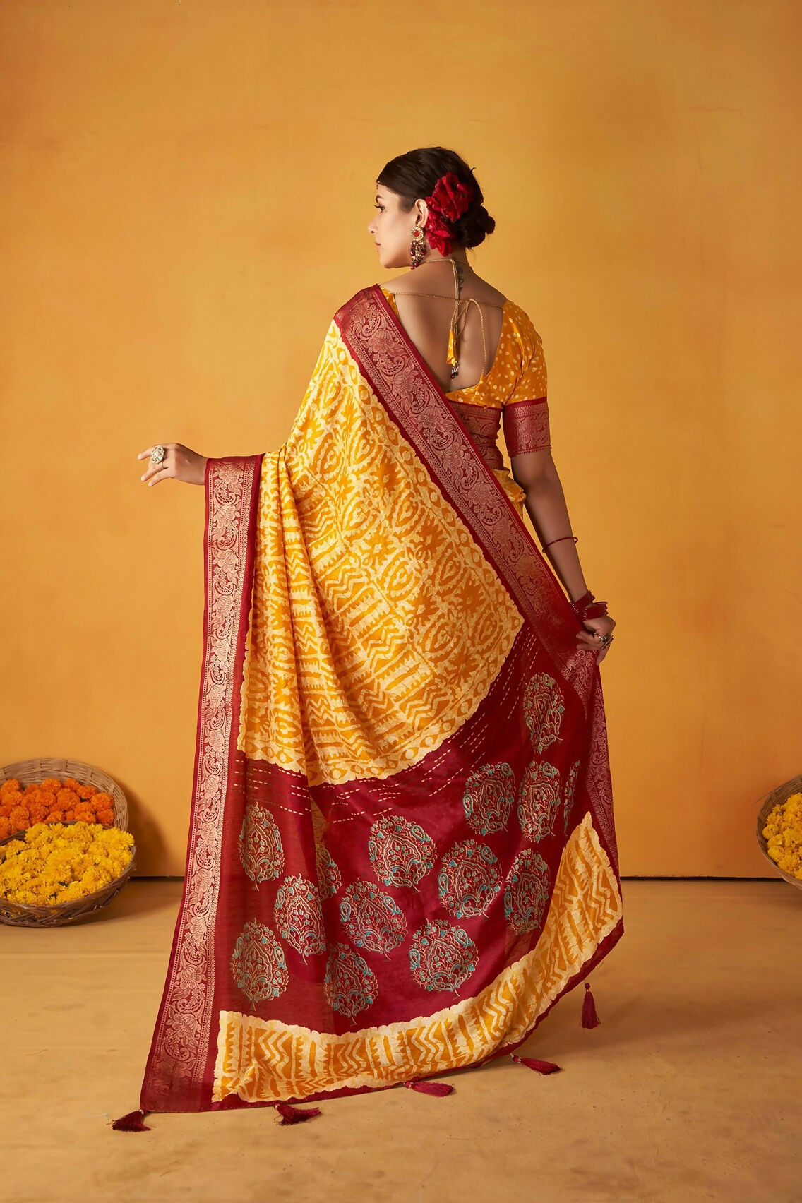 Joban Fashion Kashmiri Silk Zari Border Yellow Work Saree | Grocsy