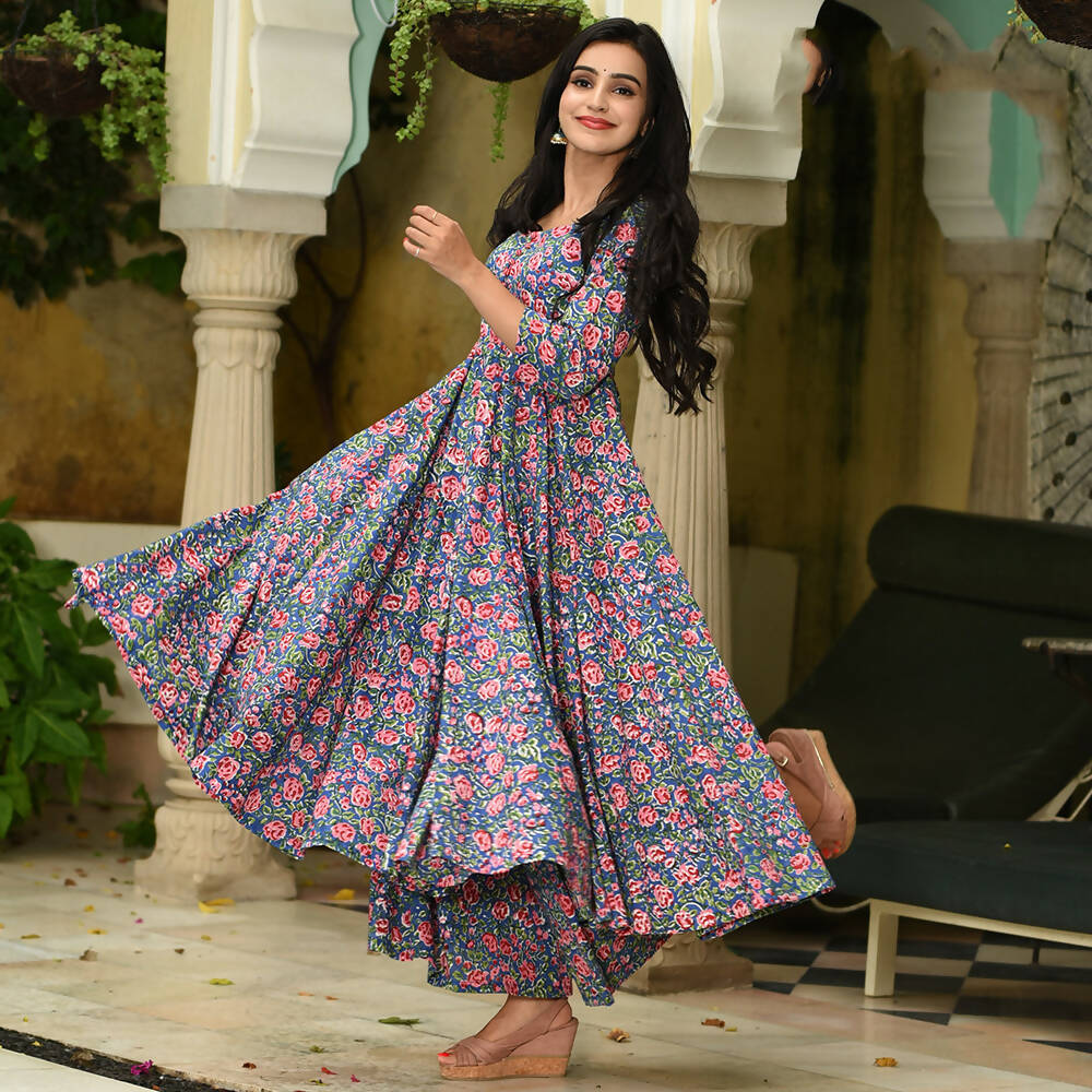 PartyWear Designer Blue and Pink Pure Maslin Palazzo Suit - Anbazaar | Grocsy