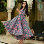 PartyWear Designer Blue and Pink Pure Maslin Palazzo Suit - Anbazaar | Grocsy