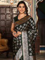 Shree Shyam Fashion Dark Green Silk Saree | Grocsy