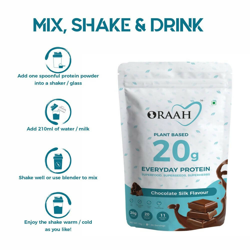 Oraah Plant Based Protein Powder Chocolate Flavor With Shaker | Grocsy