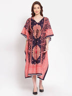 Myshka Women's Multi Printed Cotton 3/4 Sleeve V Neck Casual Kaftan Dress | Grocsy