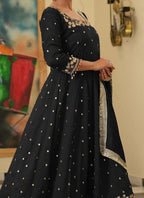 Teeya Creation Black Color Pure Vichitra Silk Embroidery Work Party Wear Gown | Grocsy