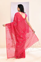 Piyari Fashion Women's Pink Embellished Cotton Blend Jamdani Saree | Grocsy