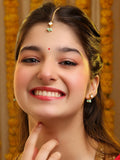 Ruby Raang Set Of Pastel Green Maang Tikka And Earrings | Grocsy