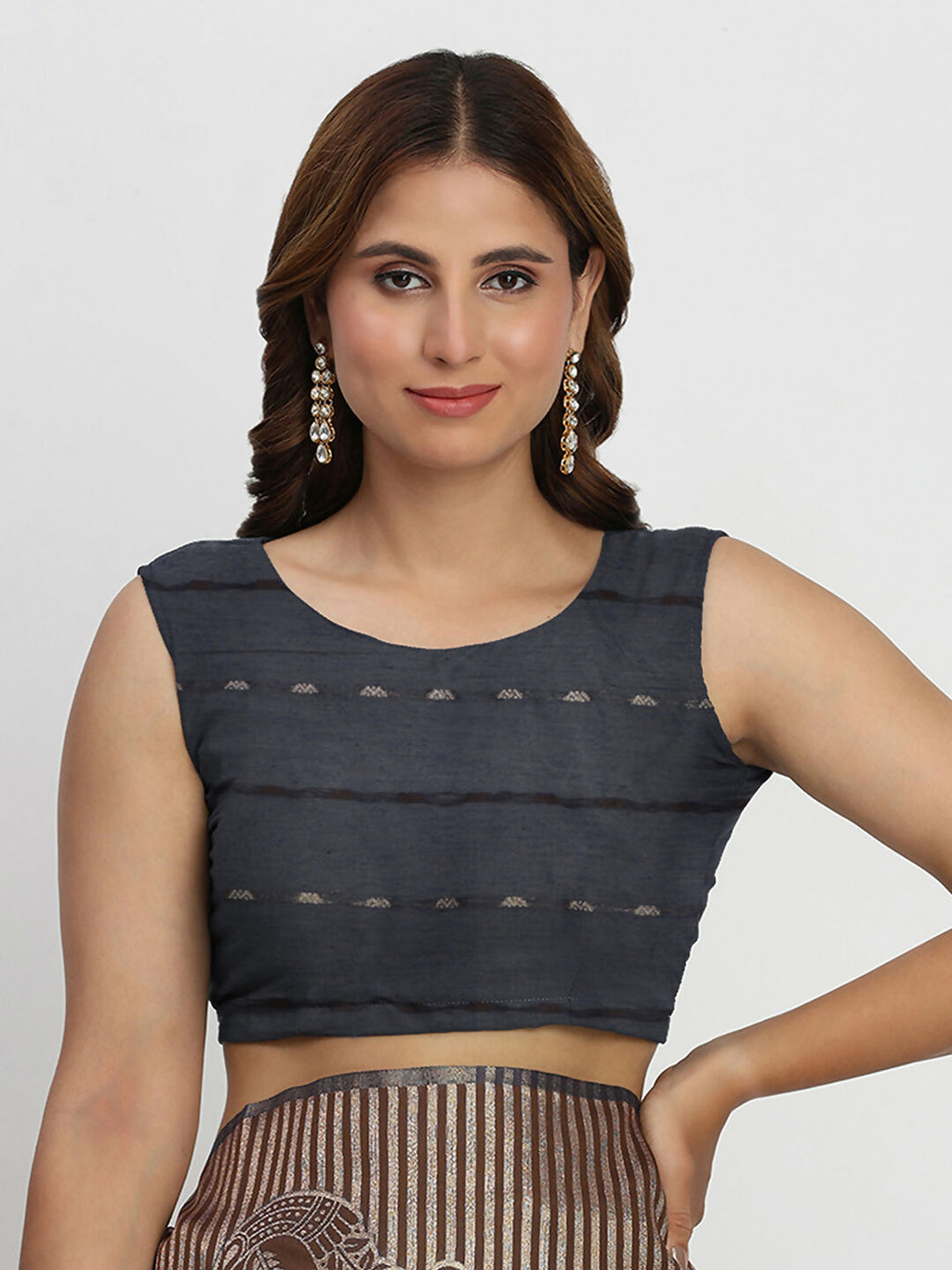 Shree Shyam Fashion Linen Cotton Navy Blue Saree | Grocsy