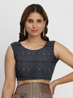Shree Shyam Fashion Linen Cotton Navy Blue Saree | Grocsy