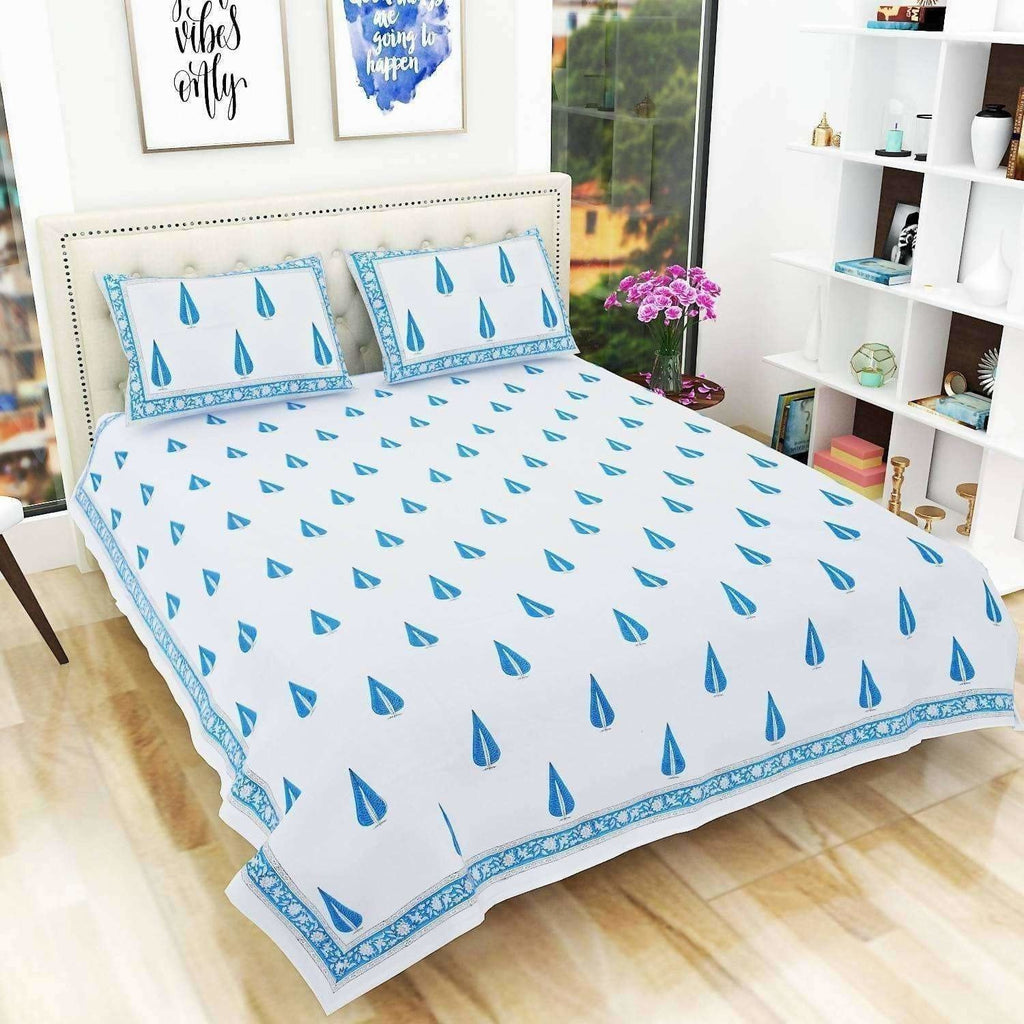 Hand Block Printed Double 230x270 Cms Jaipuri Bedspread with 2 Pillow Covers | Grocsy