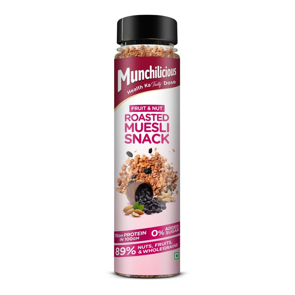 Munchilicious Muesli – Fruit & Nut Roasted Rolled Oats, Raisins, Almonds, Cashews & Peanut Butter | Grocsy
