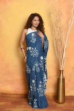Very Much Indian Handblock Printed Cotton Saree With Natural Dyes - Cerulean Blue | Grocsy