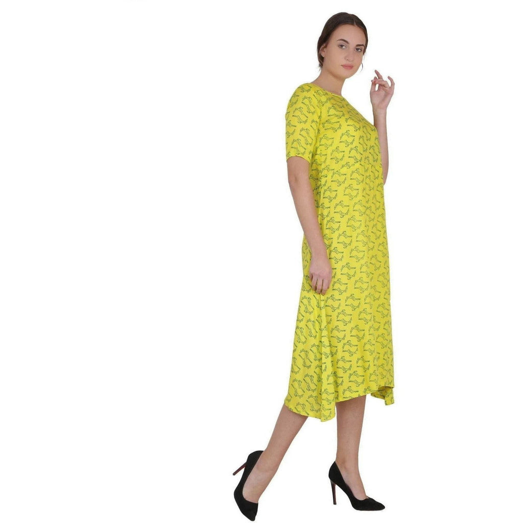 Kanoor Women's Yellow Rayon A-line kurti | Grocsy