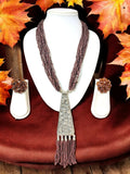 Inhanns Day-To-Dinner Tie Shaped Oxidized Black Metal Multi-Layered Long Necklace Set - Coffee | Grocsy