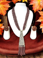 Inhanns Day-To-Dinner Tie Shaped Oxidized Black Metal Multi-Layered Long Necklace Set - Coffee | Grocsy