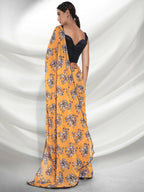 Yellow Georgette Animal Printed Saree With Unstitched Blouse Piece - Rajal | Grocsy