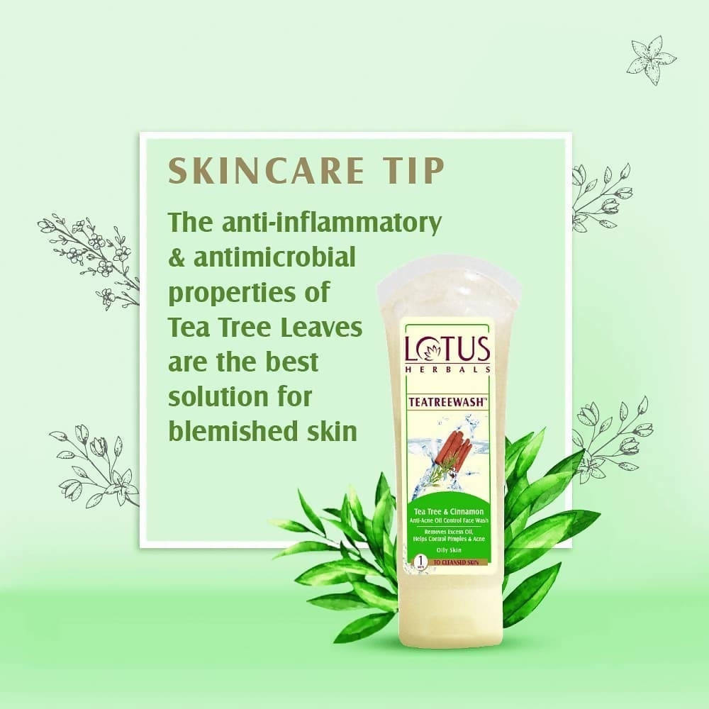 Lotus Herbals Teatreewash Tea Tree & Cinnamon Anti-Acne Oil Control Face wash | Grocsy