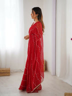 Red Sitara Chiffon Designer Beads Moti,Val Sequence Work Saree - Noorie | Grocsy