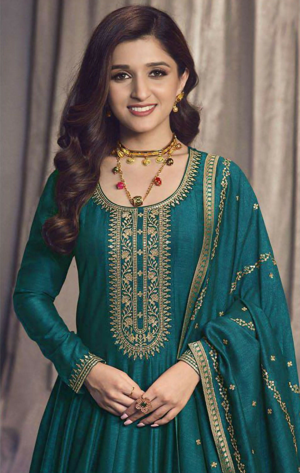 Vastranavya Nidhi Shah Teal Art Silk Embroidered Anarkali Suit | Grocsy